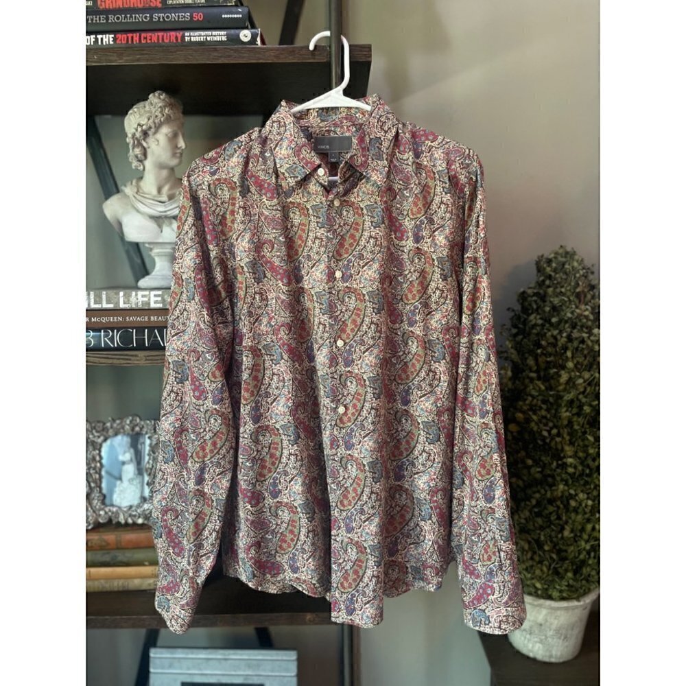 Vince Long Sleeve Button Down Paisley Shirt Multicolor Mens Size Large
